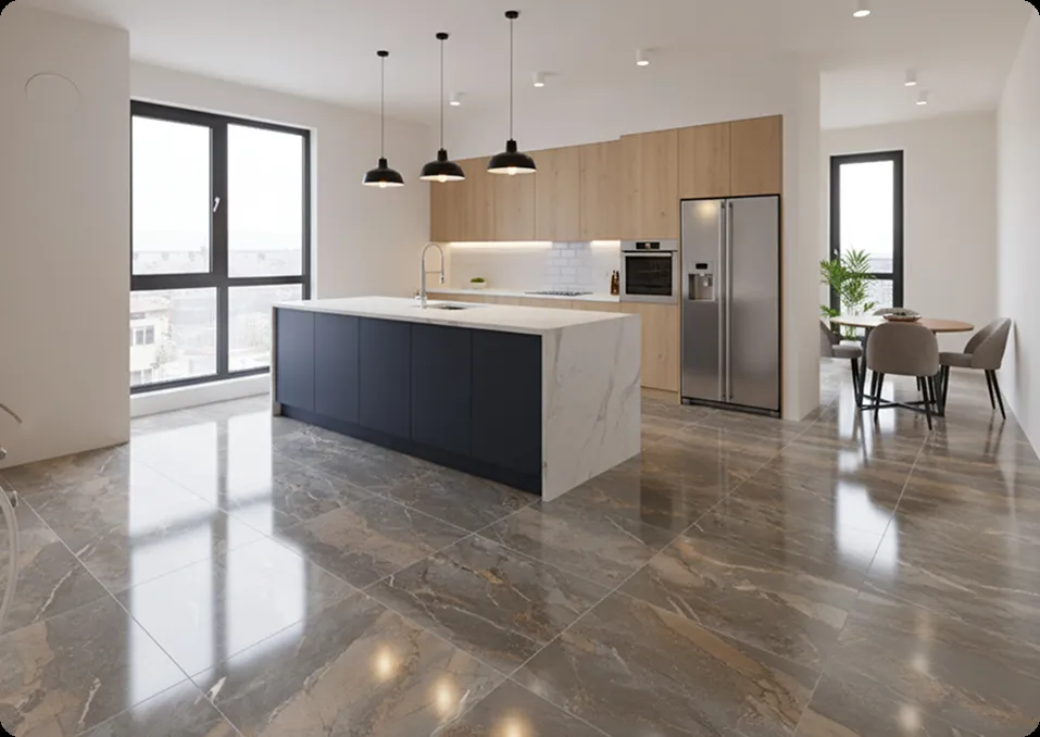 Realistic AI preview of tiles applied in a modern kitchen